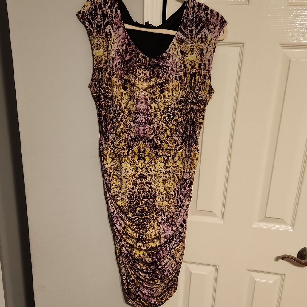 Jennifer Lopez Purple and Gold Midi Dress